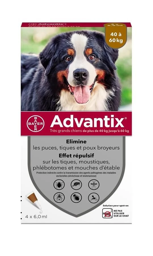 Advantix Très Grand Chien (40 - 60 Kg) - 4 Pipettes -Magasin De Fournitures Pour Chiens De Compagnie advantix tr s grand chien 40 60 kg 4 pipettes