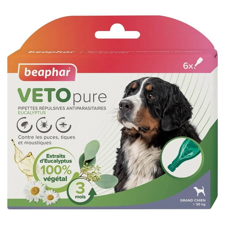 Beaphar VETOpure Pipettes Répulsives Antiparasitaires Chien +30 Kg X6 -Magasin De Fournitures Pour Chiens De Compagnie