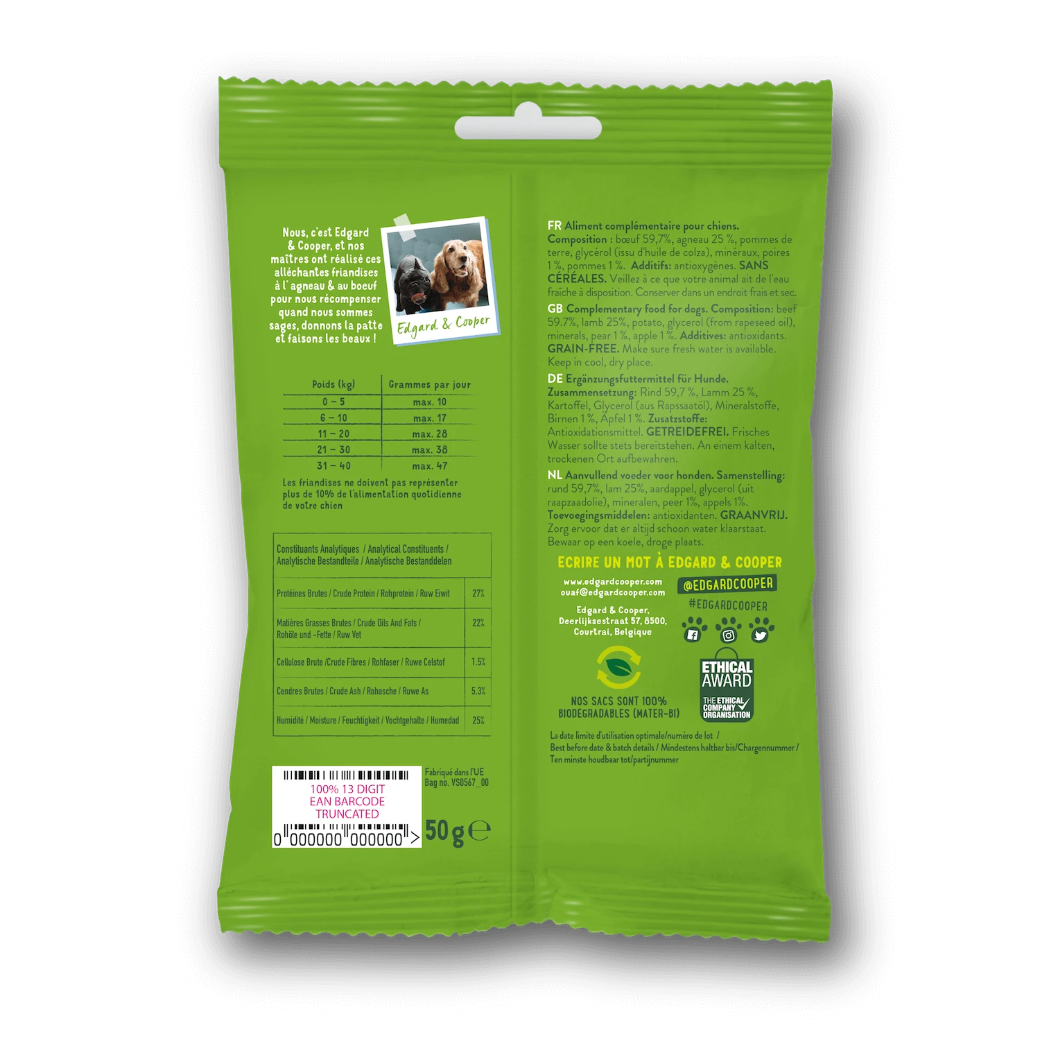 Edgard & Cooper Bonbecs Agneau & Boeuf Chien & Chiot 50 G -Magasin De Fournitures Pour Chiens De Compagnie edgar cooper bonbecs a l agneau au boeuf 50 g