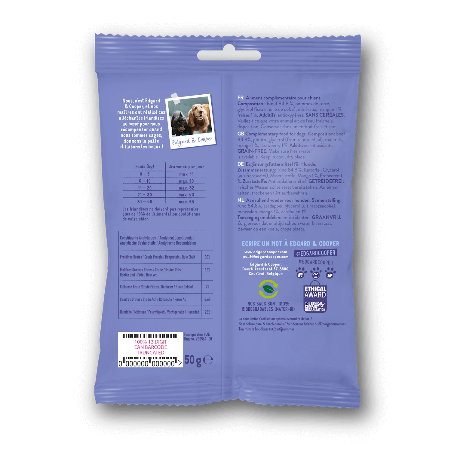 Edgard & Cooper Bonbecs Boeuf Chien Chiot 50 G -Magasin De Fournitures Pour Chiens De Compagnie edgar cooper bonbecs au boeuf 50 g