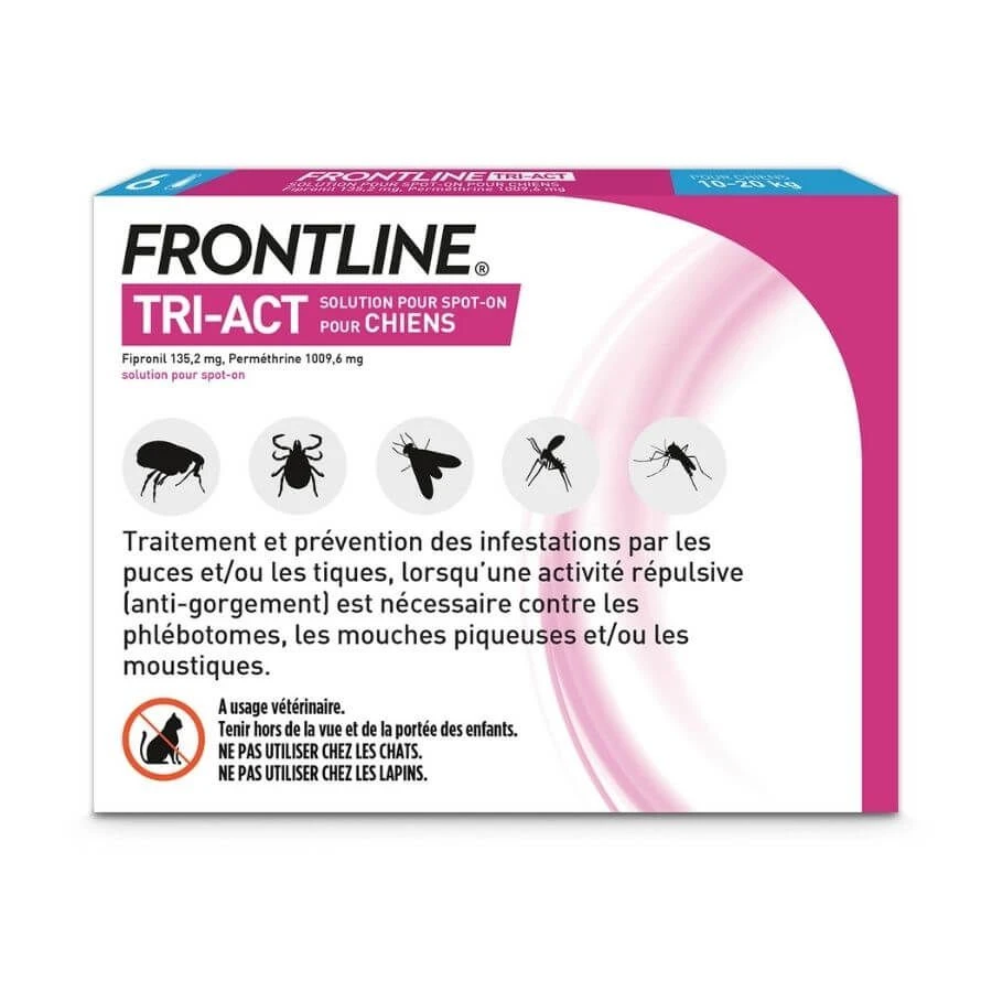 Frontline Tri Act spot on Chien Moyen 10 - 20 kg 6 pipettes Frontline Tri Act Spot On Chien Moyen 10 - 20 Kg 6 Pipettes -Magasin De Fournitures Pour Chiens De Compagnie frontline tri act spot on chien moyen 10 20 kg 6 pipettes 2