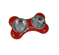 Gamelles Doubles Forme OS Rouge Pour Chien